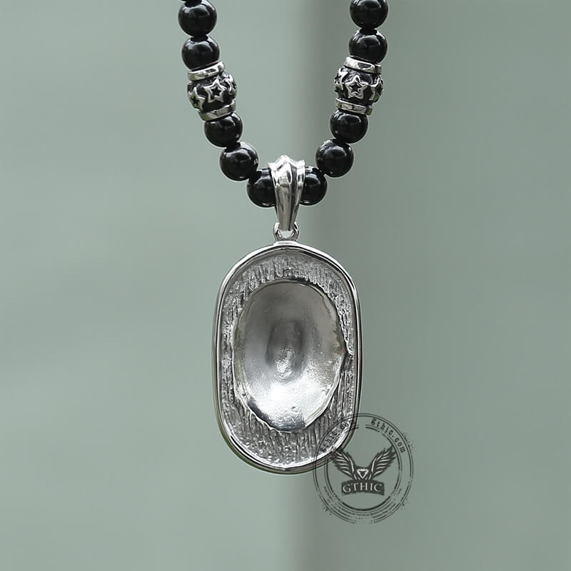 Lion Head Black Beads Chain Stainless Steel Necklace