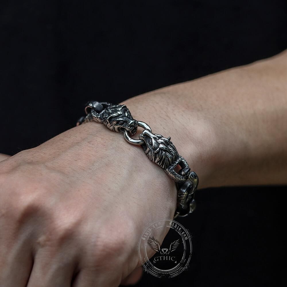 Lion Head Stainless Steel Skull Bracelet 02 | Gthic.com