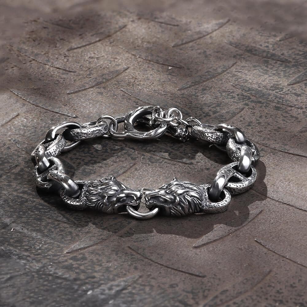 Lion Head Stainless Steel Skull Bracelet 01 | Gthic.com