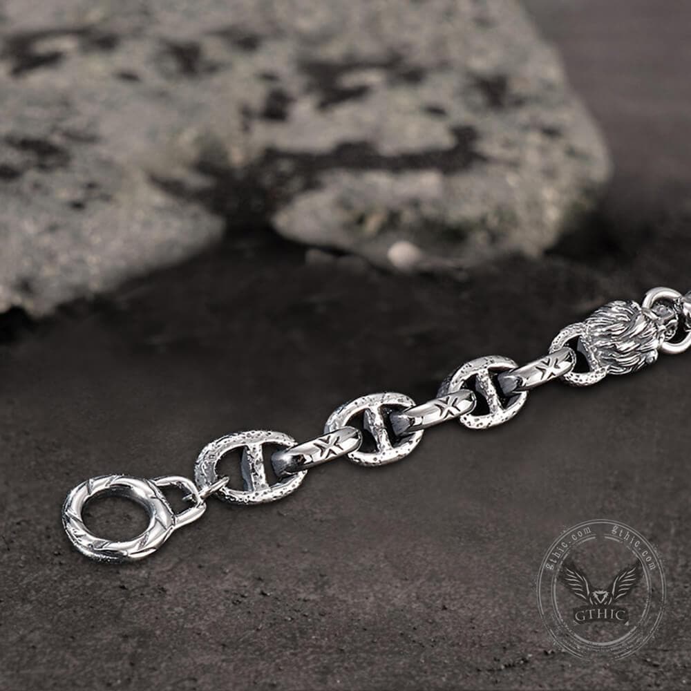 Bracciale teschio in acciaio inossidabile con testa di leone