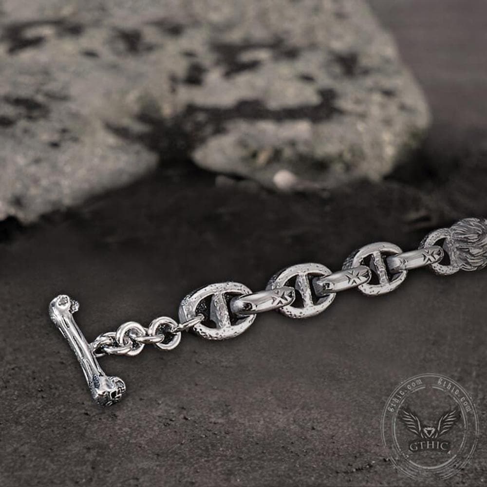 Bracciale teschio in acciaio inossidabile con testa di leone