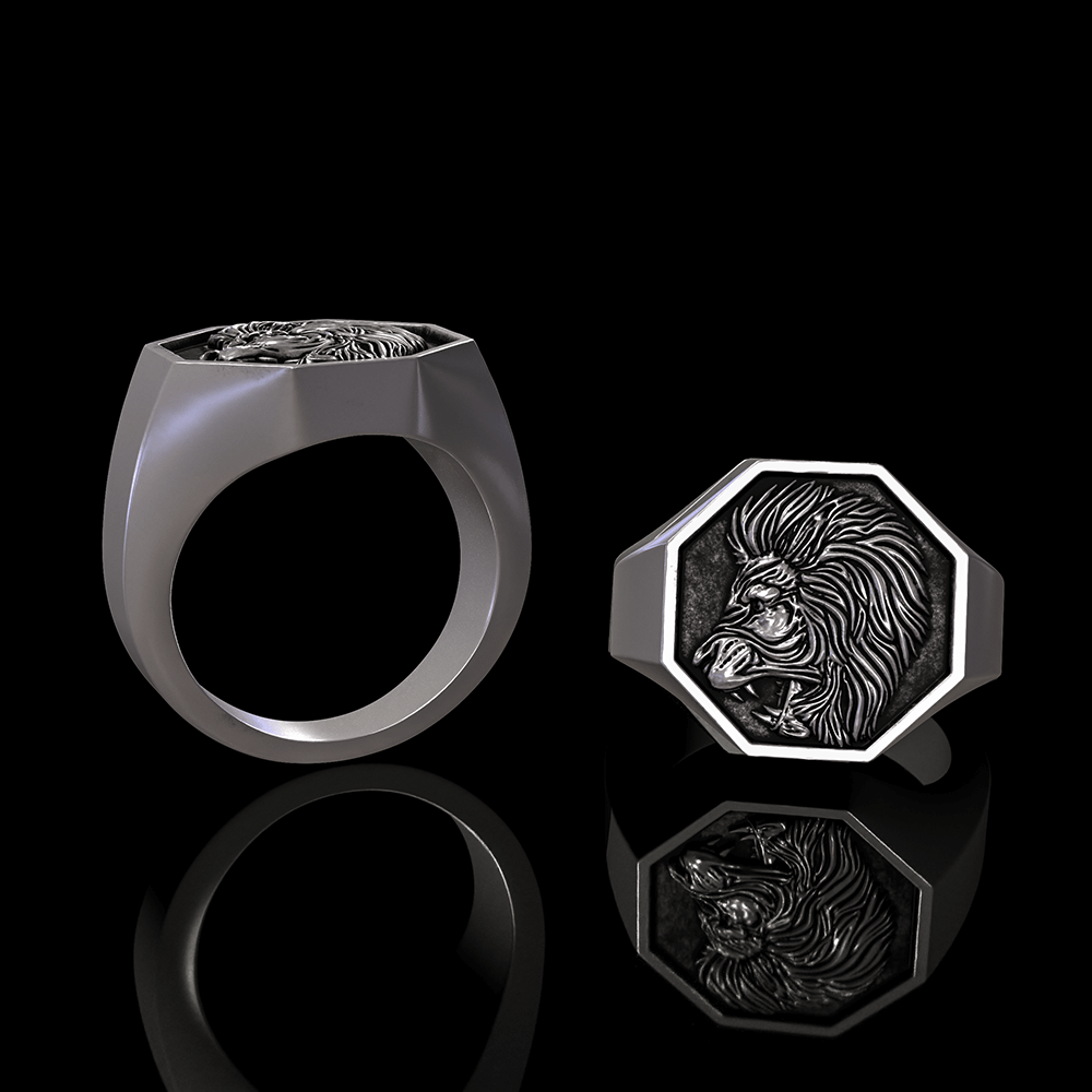 Lion Sterling Silver Signet Ring | Gthic.com