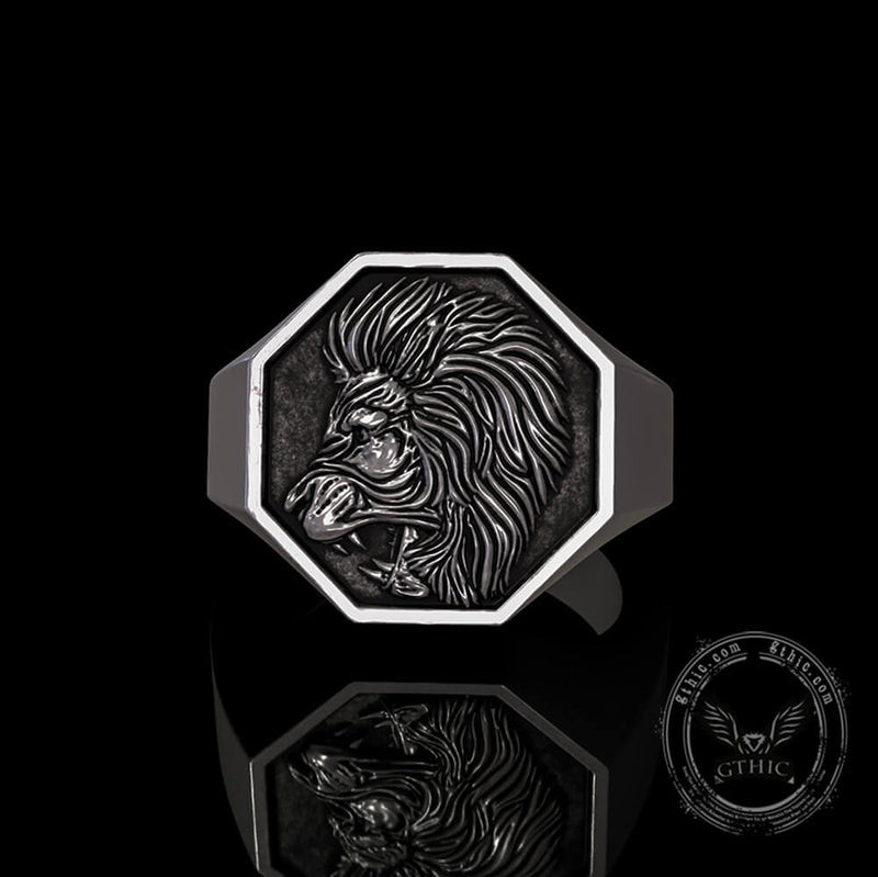 Lion Sterling Silver Signet Ring | Gthic.com
