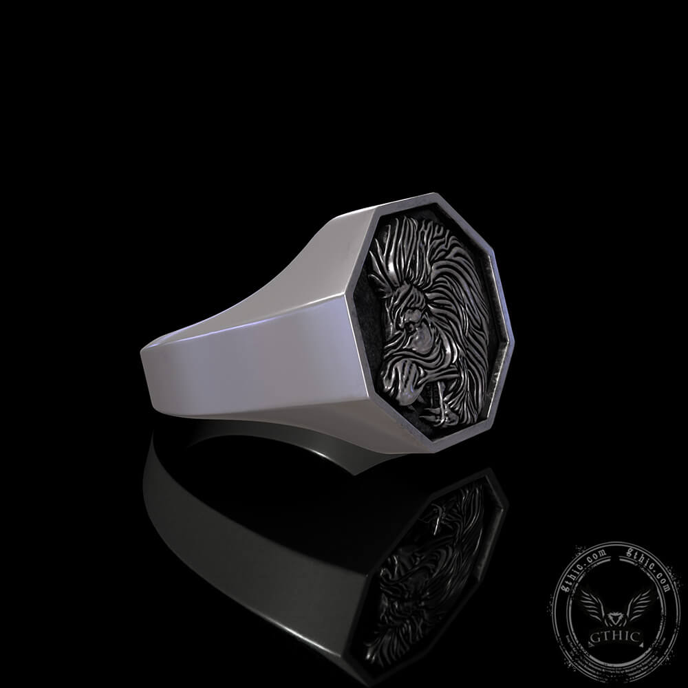 Lion Sterling Silver Signet Ring | Gthic.com
