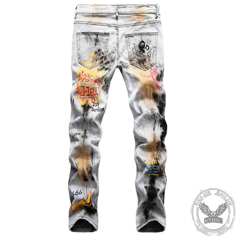 Live Hell Painted Cotton Skull Pants | Gthic.com