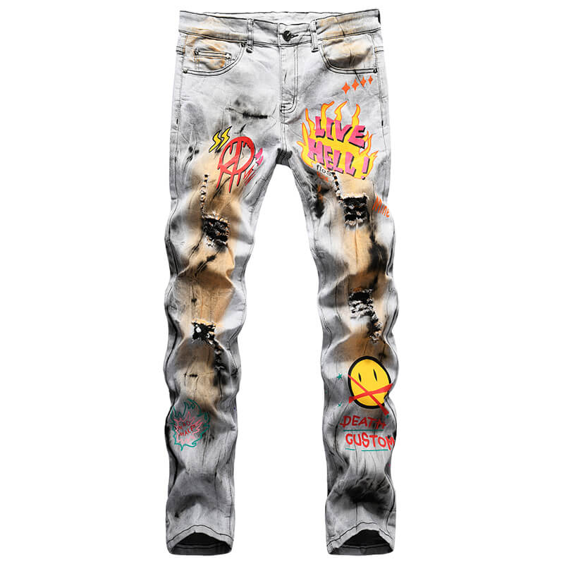 Live Hell Painted Cotton Skull Pants | Gthic.com
