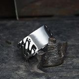 Locomotive Style Chain Stripes Stainless Steel Ring