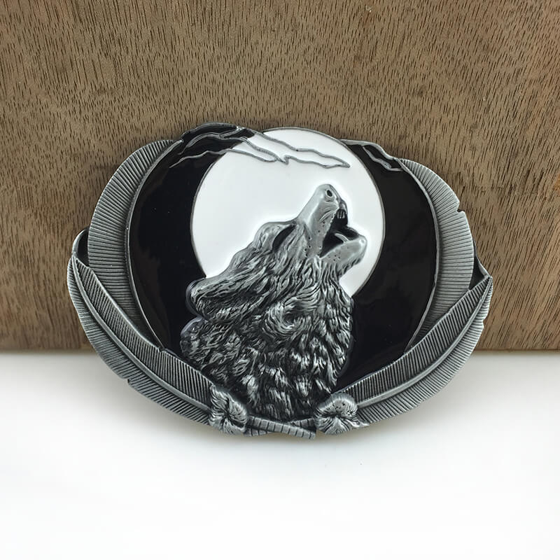 Lone Wolf Feather Zinc Alloy Belt Buckle