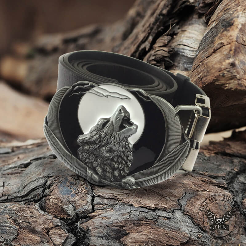 Lone Wolf Feather Zinc Alloy Belt Buckle