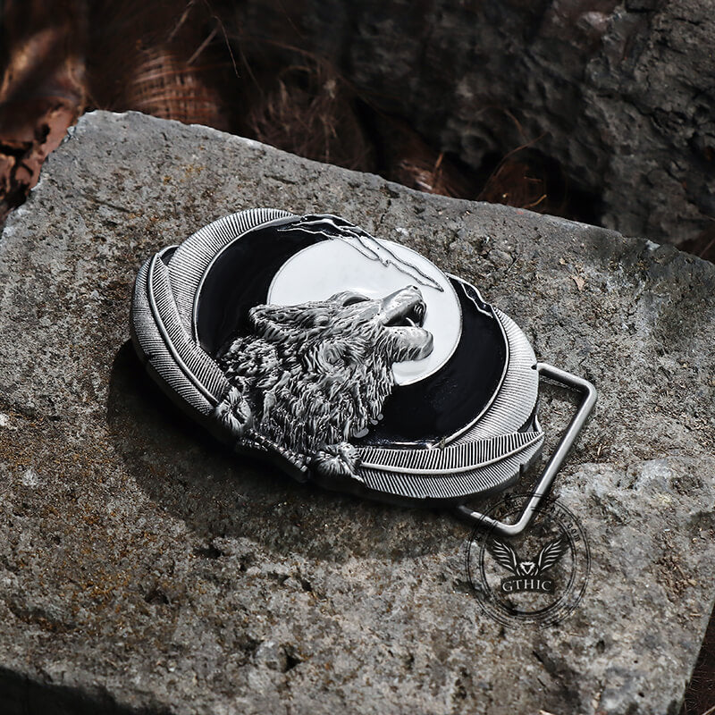 Lone Wolf Feather Zinc Alloy Belt Buckle