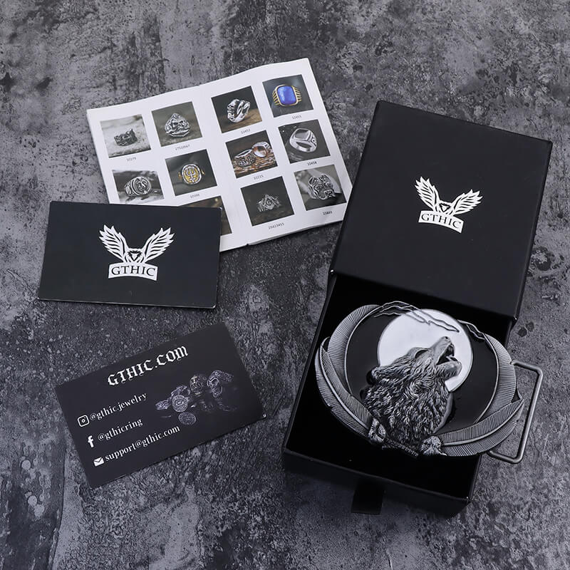 Lone Wolf Feather Zinc Alloy Belt Buckle