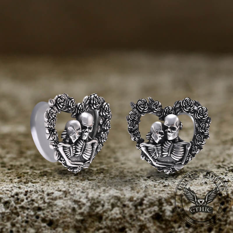 Loved Heart Skull Stainless Steel Ear Gauges | Gthic.com