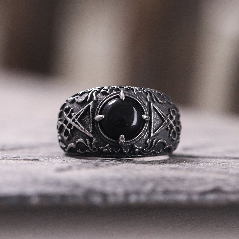 Lucifer Round Stone Stainless Steel Ring | Gthic.com