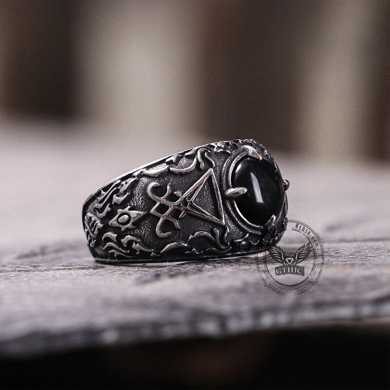 Lucifer Round Stone Stainless Steel Ring