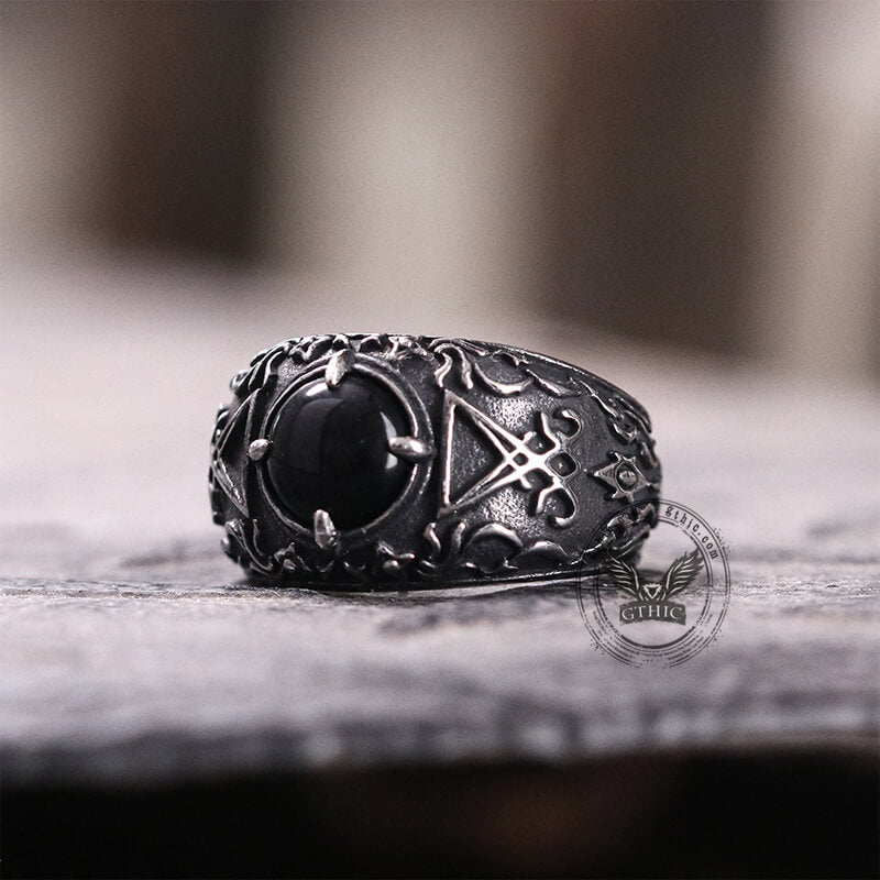 Lucifer Ring Lucifer Round Stone Stainless Steel Ring – GTHIC
