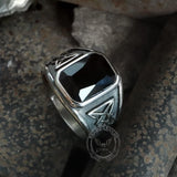 Lucifer Symbol Black Gem Stainless Steel Ring
