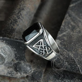 Lucifer Symbol Black Gem Stainless Steel Ring