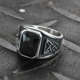 Lucifer Symbol Black Gem Stainless Steel Ring 03 | Gthic.com