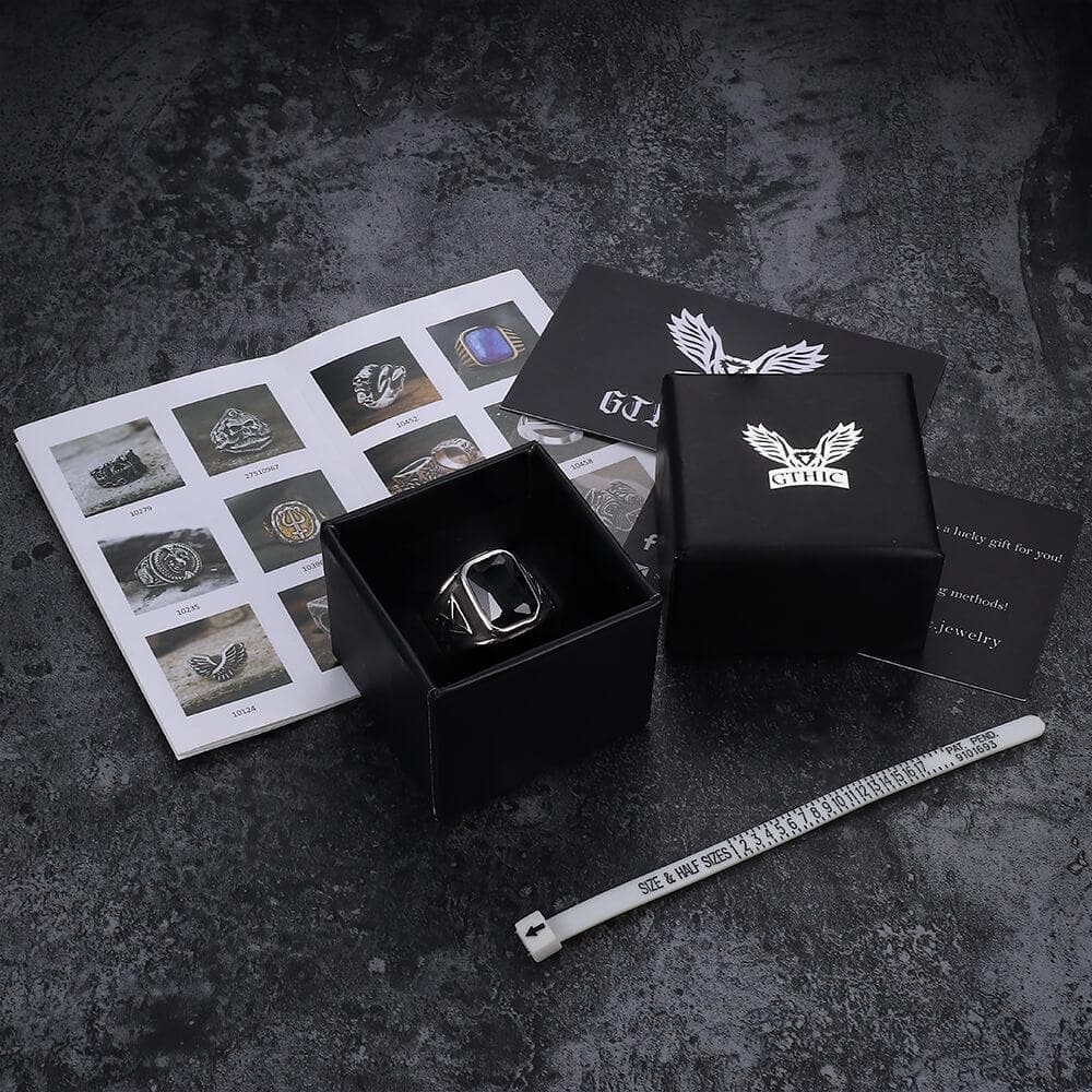 Lucifer Symbol Black Gem Stainless Steel Ring – GTHIC