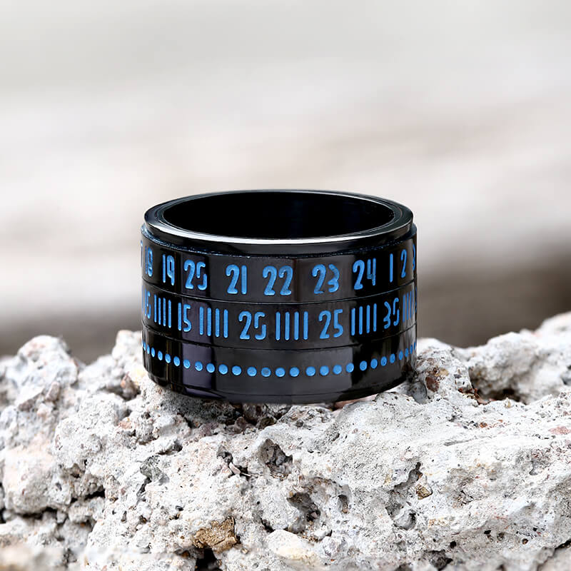 Luminous Arabic Numerals Stainless Steel Spinner Ring | Gthic.com