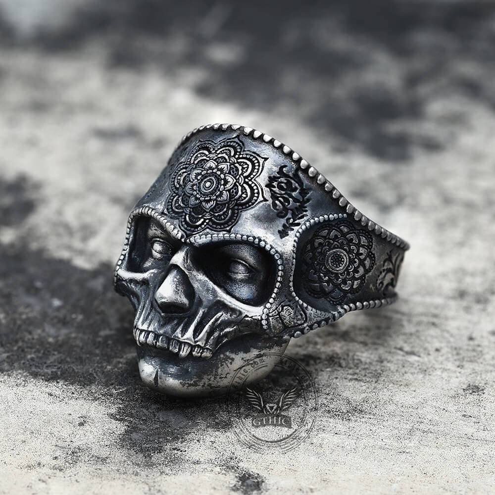 Mandala Flower Copper Sterling Silver Skull Ring – GTHIC
