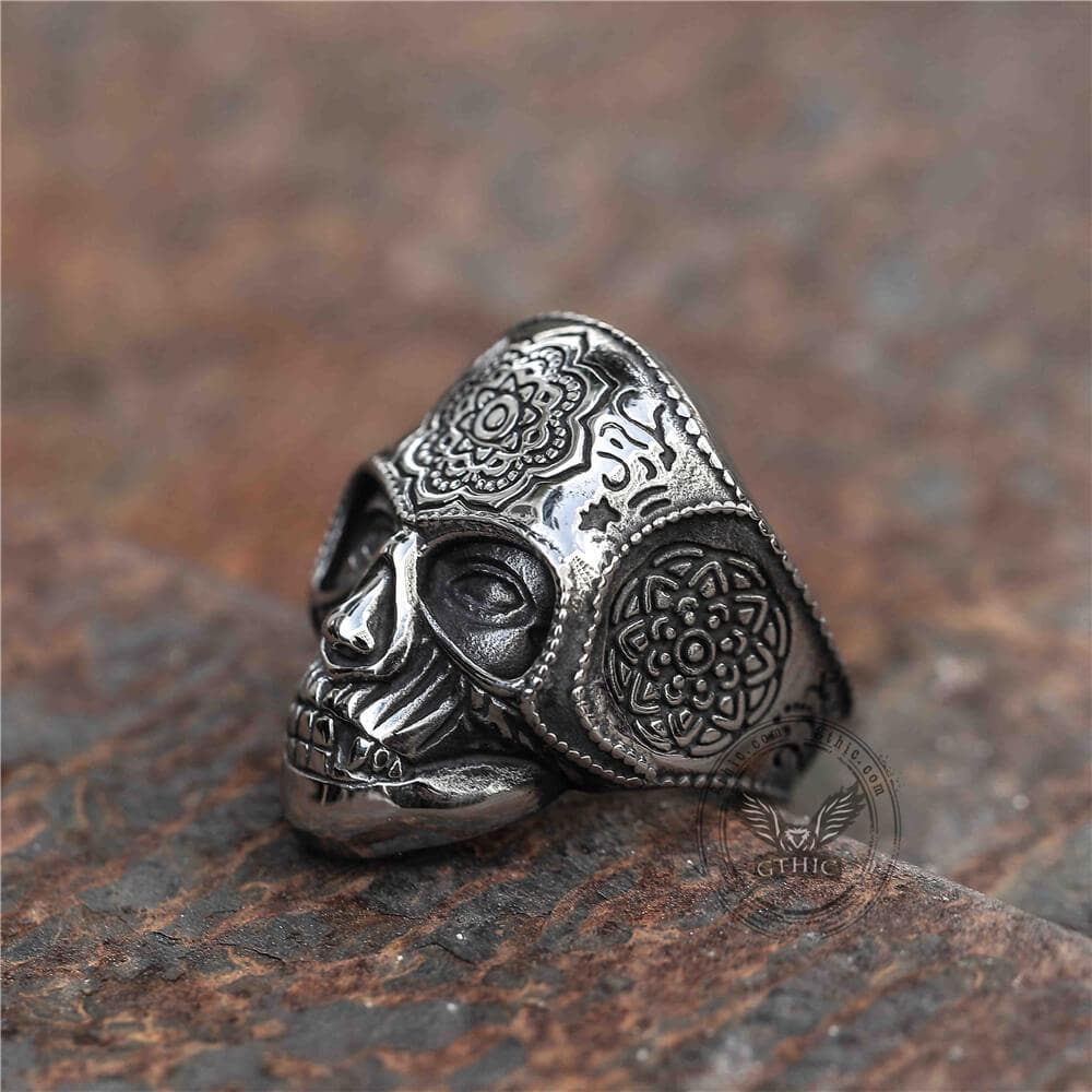 Mandala Flower Stainless Steel Skull Ring - GTHIC