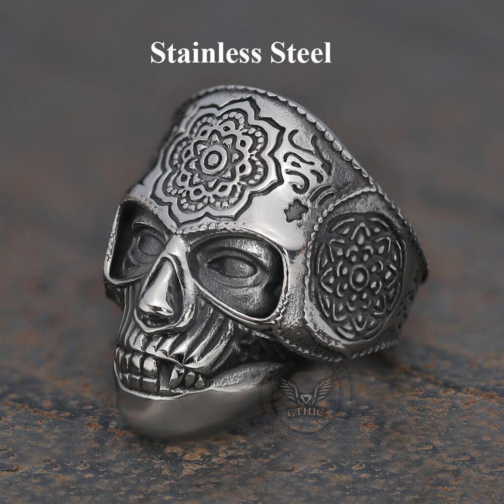 Mandala Flower Skull Ring | Gthic.com