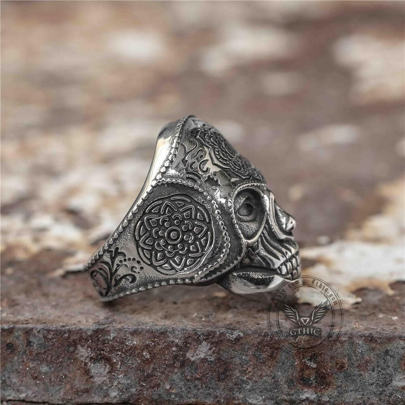 Mandala Flower Stainless Steel Skull Ring - GTHIC
