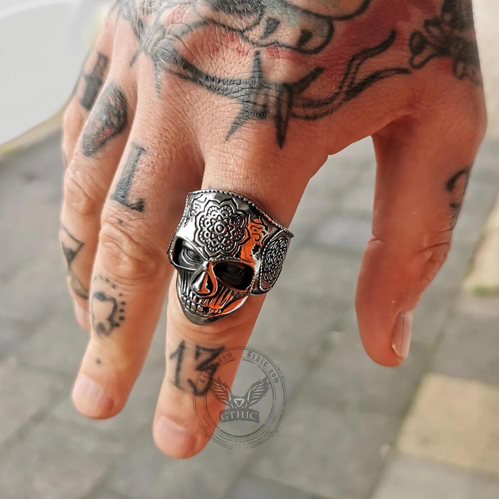 Mandala Flower Skull Ring | Gthic.com