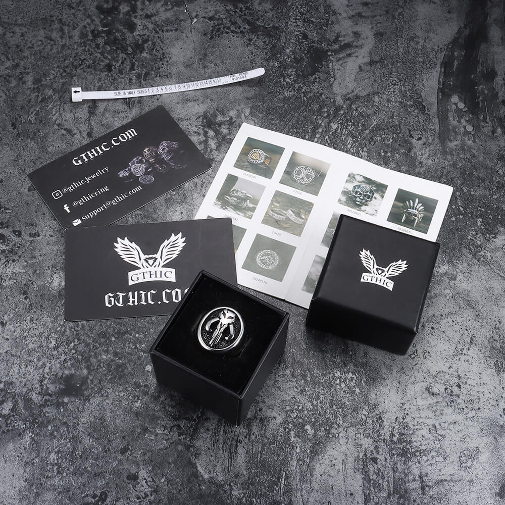 Mandalorianer-Symbol-Totenkopf-Ring aus Sterlingsilber