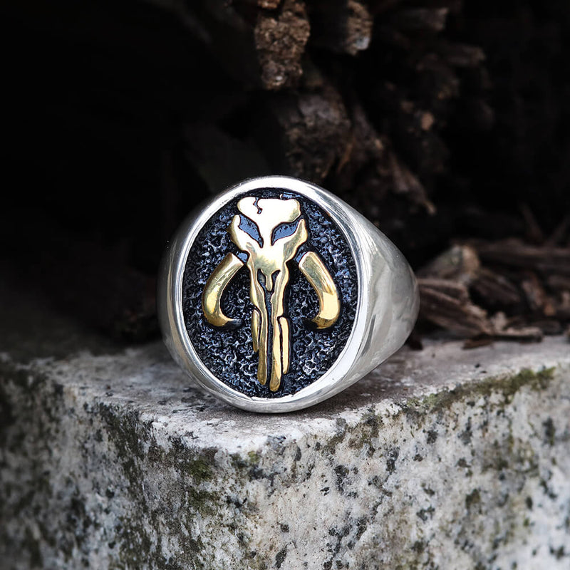 Mandalorian Symbol Stainless Steel Skull Ring 03 | Gthic.com