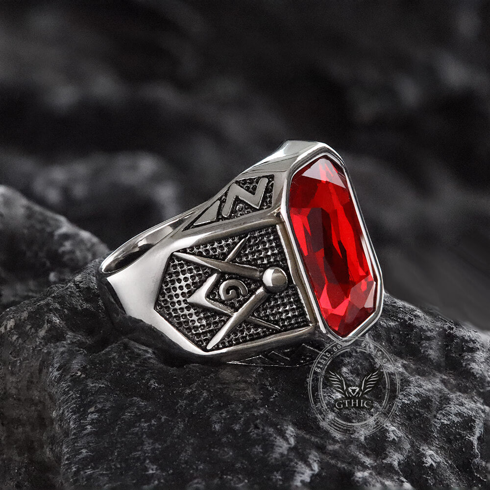 Masonic Gemstone Stainless Steel Ring