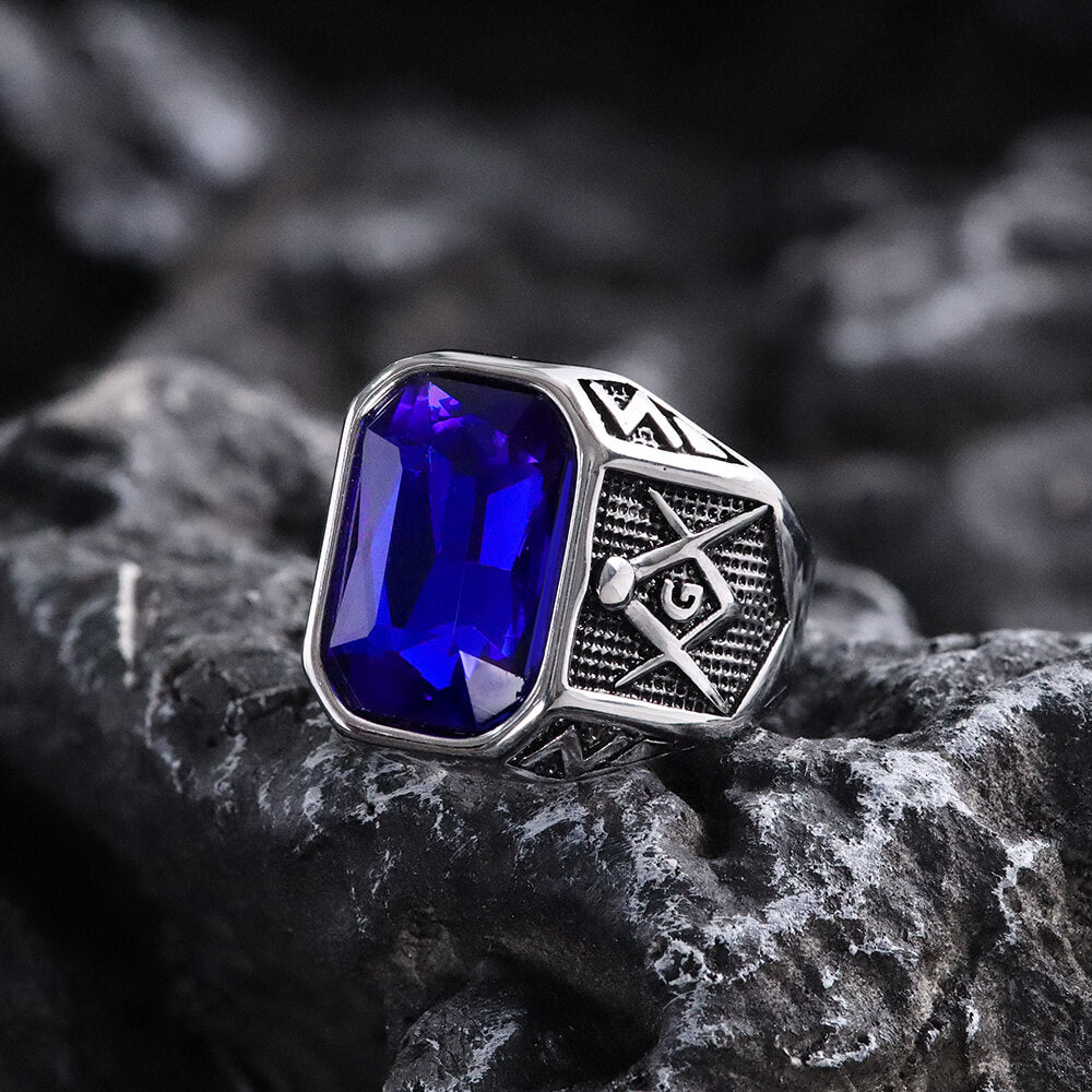 Masonic Gemstone Stainless Steel Ring | Gthic.com