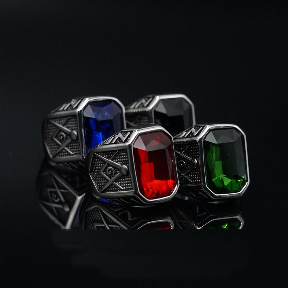 Masonic Gemstone Stainless Steel Ring | Gthic.com