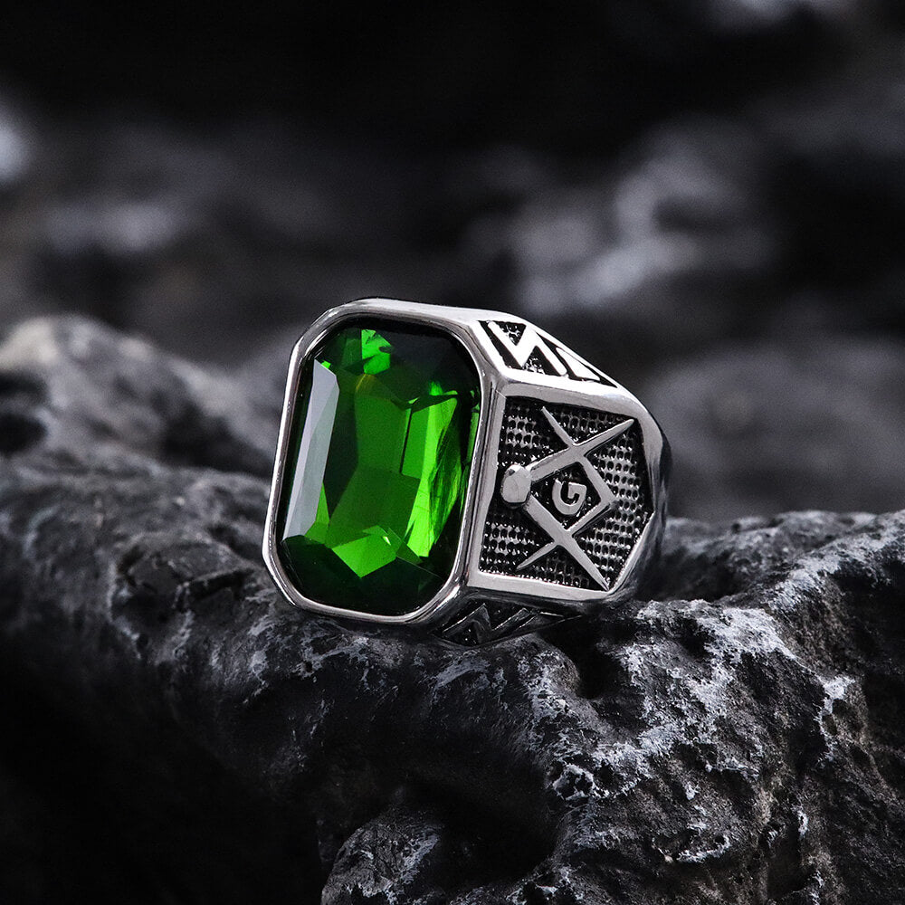 Masonic Gemstone Stainless Steel Ring | Gthic.com