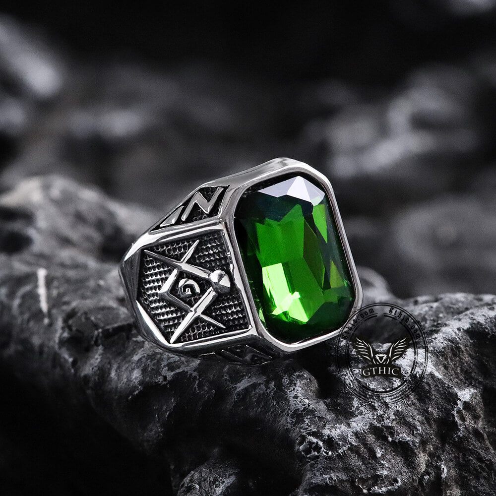 Masonic Gemstone Stainless Steel Ring