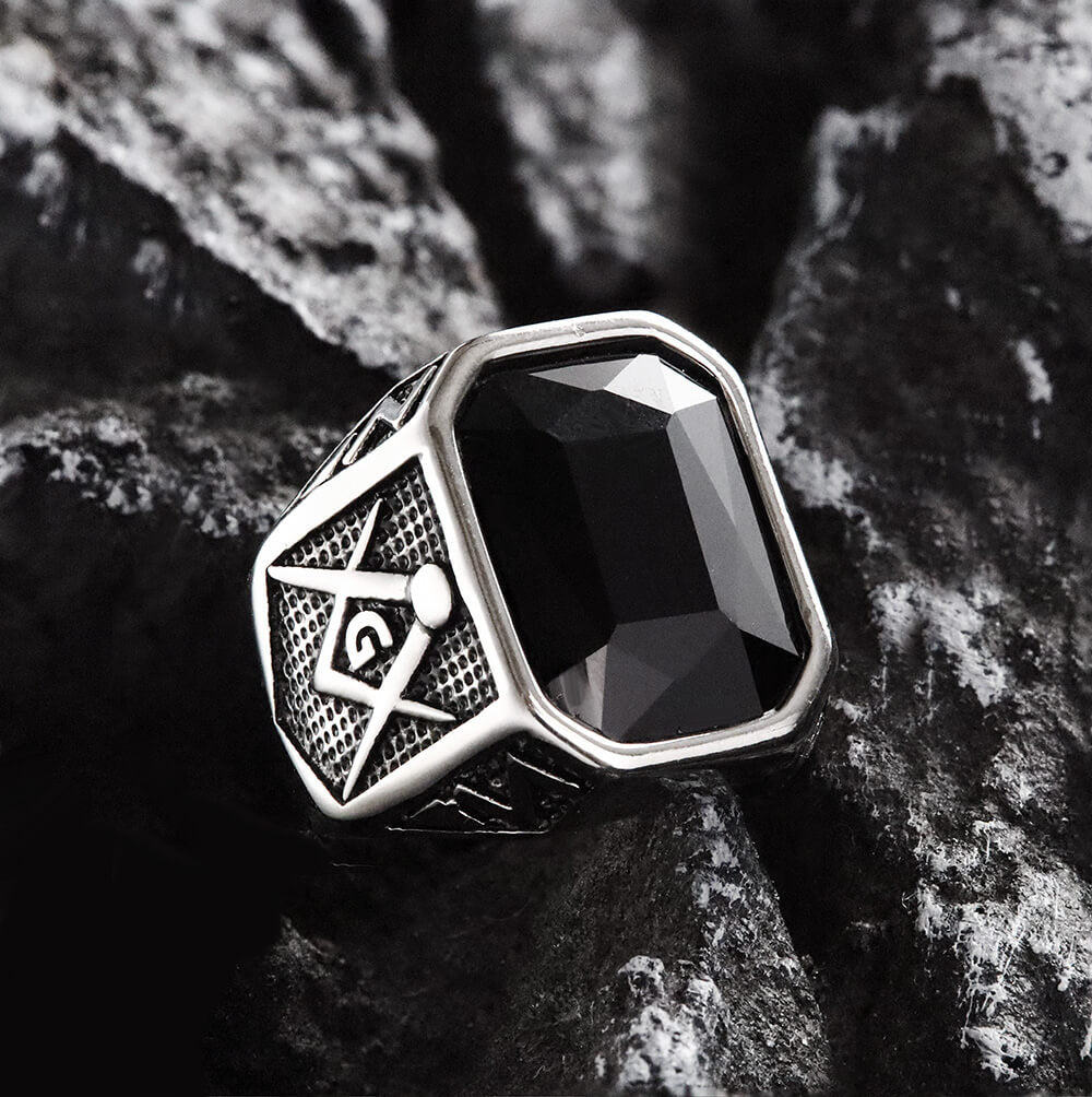 Masonic Gemstone Stainless Steel Ring | Gthic.com