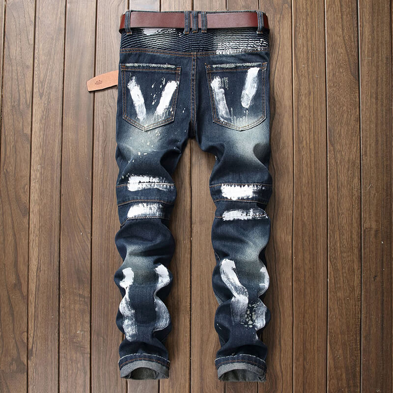 Men's Ripped Patchwork Skinny Straight-fit Pants 03 | Gthic.com
