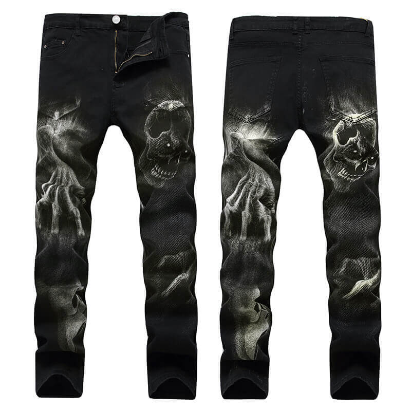 Men's Skull Print Pattern Cotton Skinny Pants | Gthic.com