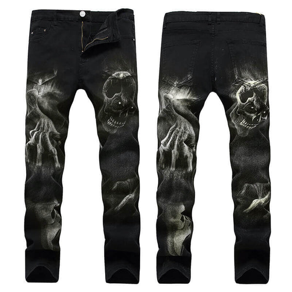 Men's Skull Print Pattern Cotton Skinny Pants – GTHIC