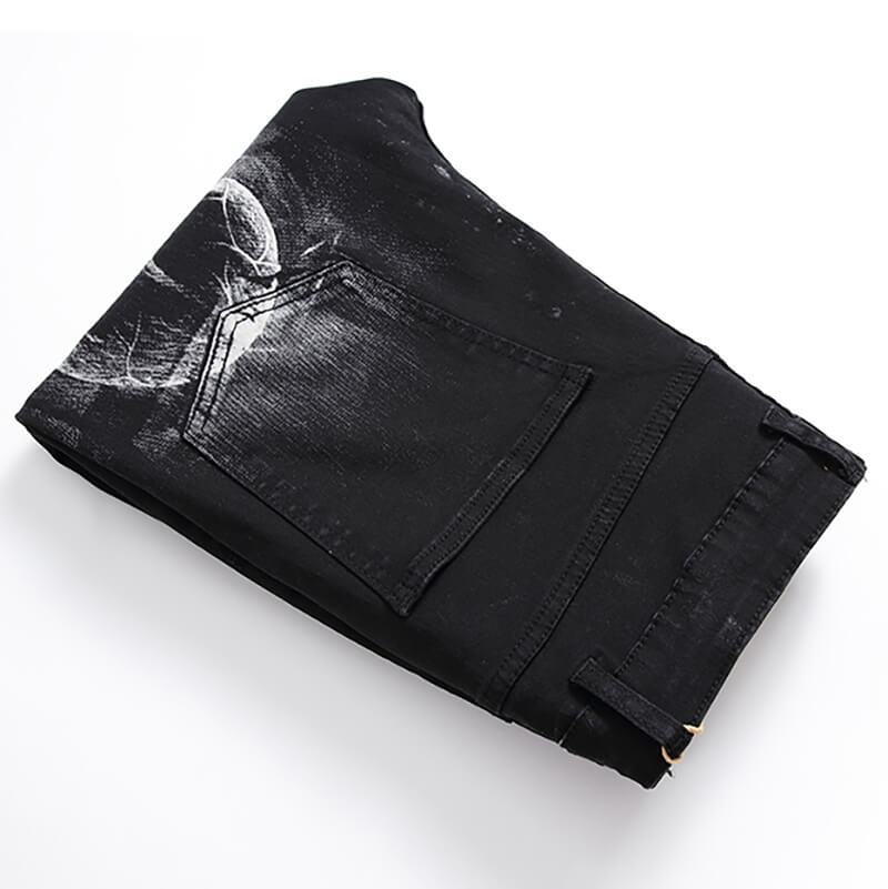 Men's Skull Print Pattern Cotton Skinny Pants | Gthic.com