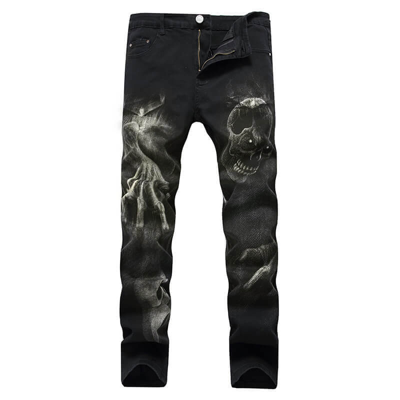 Men's Skull Print Pattern Cotton Skinny Pants | Gthic.com