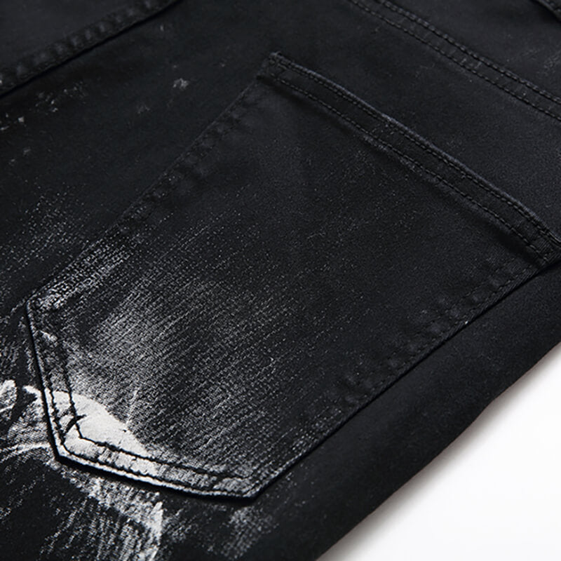 Men's Skull Print Pattern Cotton Skinny Pants | Gthic.com