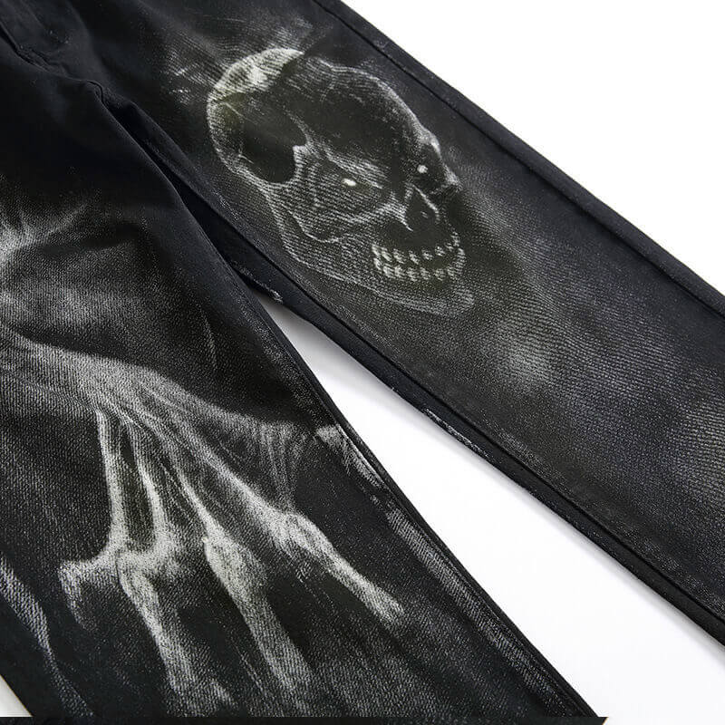 Men's Skull Print Pattern Cotton Skinny Pants | Gthic.com