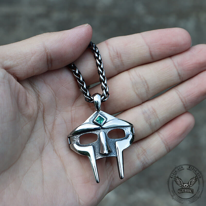 MF Doom Mask Gem-set Stainless Steel Pendant | Gthic.com