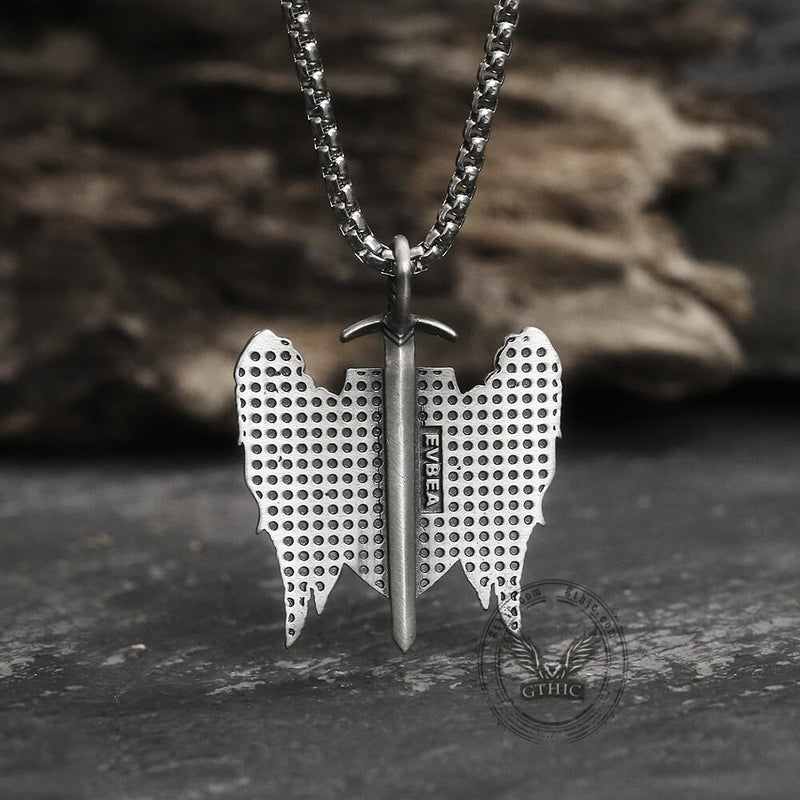Michael Sword & Shield Archangel Wings Pure Tin Necklace