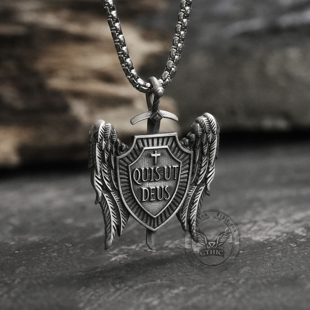 Michael Sword & Shield Archangel Wings Pure Tin Necklace