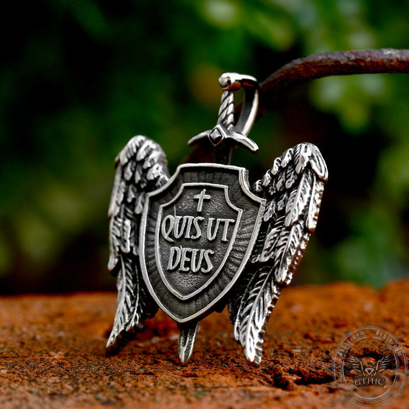 Michael Sword & Shield Archangel Wings Pure Tin Necklace