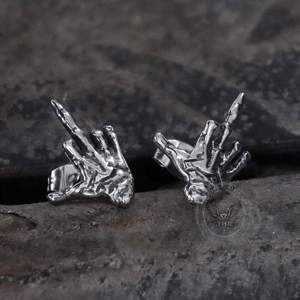 Middle Finger Ghost Hand Stainless Steel Ear Stud