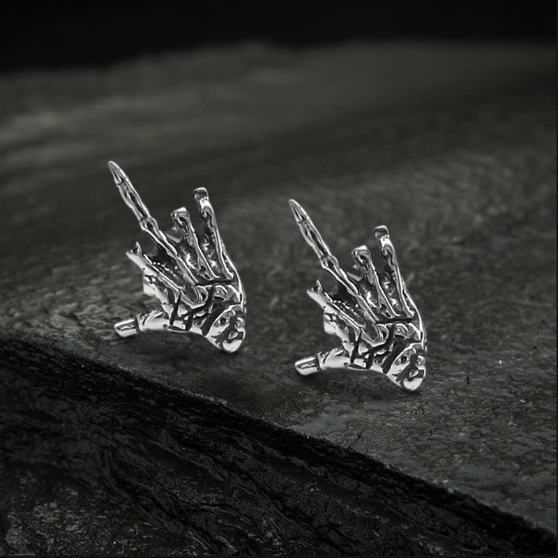 Middle Finger Ghost Hand Stainless Steel Ear Stud